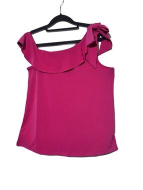 Colleen Lopez Magenta One-Shoulder Ruffle Tank with Tie NWOT